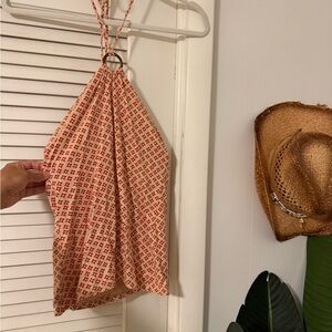 Banana Republic Red and Cream Patterned Top